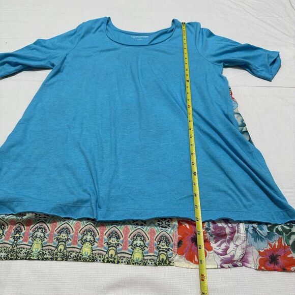 Soft Surroundings Womens Floral Print Patched Short Sleeve Shirt Size L - Picture 8 of 8
